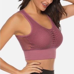 Pink Seamless Mesh Cutout High Impact Racerback Statement Sports Gym Workout Bra